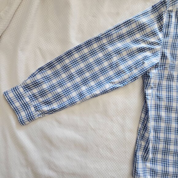 Egara Mens Non-Iron Blue & White Plaid Button-Down Shirt XXL 100% Cotton - Picture 4 of 8